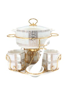 Buy Shallow Bone China Porcelain 17-Piece Soup Set - White and Gold Elegance - CX1526-Y165 in UAE