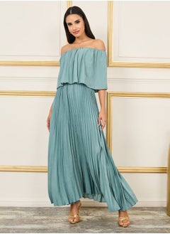 Buy Off Shoulder Pleated A-Line Maxi Dress in Saudi Arabia