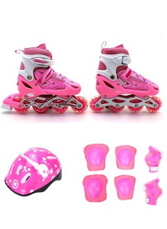 اشتري Kids Perfect Inline Pink Roller Skates with Helmets and Pads Skates Roller Skate Shoe Set with LED Flash في الامارات