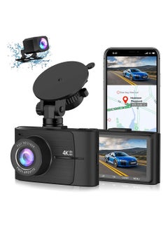 Buy 4K Dash Cam 2160P Built-in GPS/WiFi Dual Dash Cam for Car, 24H Parking Auto Drive Vehicle Video Recorder Car Registrar Dual Lens in UAE