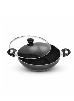 Buy Nonstick Kadai 28cm with glass lid Aluminum in UAE