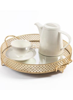 اشتري Piramit Large Round Tray, Gold - 35 cm في الامارات