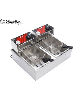 Buy Double Deep Fryer Stylish Red Panel ,Stainless Steel Dual Tank Fryer with 2 Baskets.Dual Adjustable Temperature Control. Ideal for Home and Commercial Restaurants. 6Lx2, 2500W with Lids. in UAE