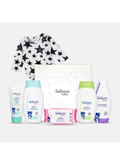 اشتري مجموعة هدايا Baby Rockstar Baby Essentials من 7 قطع | مجموعة هدايا فاخرة للمواليد الجدد | صندوق هدايا منتجات العناية بالحمام والبشرة | مستلزمات الأطفال حديثي الولادة | هدية حفل استقبال المولود في السعودية