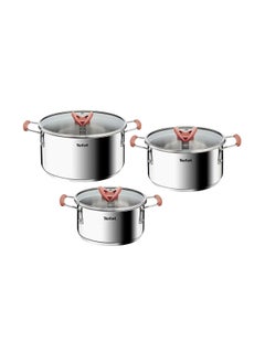 اشتري 6-Pieces Tefal Opti'Space Cookware Set Stewpots With Lids Space Saving Neat Storage Premium-Quality Stainless Steel في السعودية