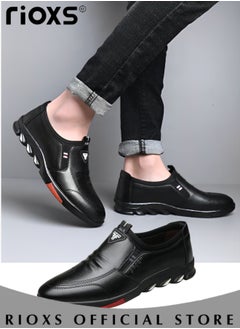 اشتري Men's Business Formal Casual Leather Shoes Round Toe Fashion Oxford Shoes With Low Heel في السعودية