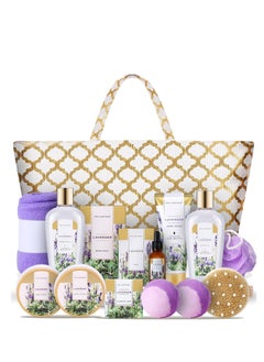 Buy Spa Luxetique Lavender Spa Gift Baskets for Women, Luxurious 15pc Gift Baskets with Spa Tote Bag, Best Gift Sets for Women ,Luxury Home Spa Gift Set with Soap, Shampoo Bar, Body Scrub, Dry Hair Cap. in UAE