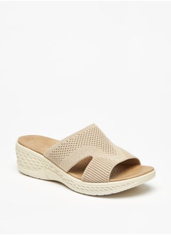 Buy Textured Slip-On Sandals with Wedge Heels in UAE