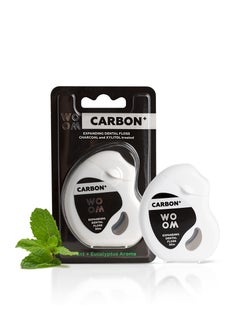 Buy Dental Floss WOOM Carbon Expanding Black Dental Floss in Dispenser 30m Mint Eucalyptus Flavour in UAE