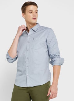 Buy Men Grey Pure Cotton Slim Fit Casual Shirt in Saudi Arabia