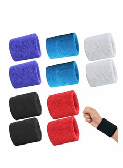 اشتري Wristband,  Breathable Sports Cotton Sweat Band for Men and Women, Good for Tennis Basketball Running Gym Working Out (Multicolor) for Men and Women, 5 Pairs (Purple, Red, White, Blue, Black) في السعودية