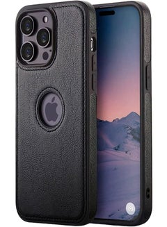 Buy iPhone 14 Pro Max Case, Vegan Leather Protective Case for iPhone 14 Pro Max 6.7", Luxury, Elegant and Beautiful Design Cover, Non-Slip Vintage Looking Perfect Stitching Leather Case (Black) in Saudi Arabia