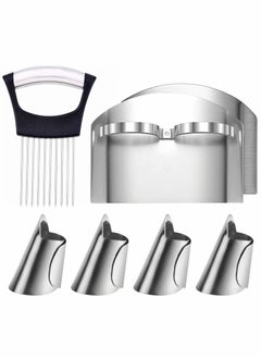 اشتري Onion Holder Slicer, 6PCS Finger Guard Set for Cutting, Stainless Steel Protector, Thumb Peelers Nuts Kitchen Tool Avoid Hurting When Slicing and Chopping في الامارات