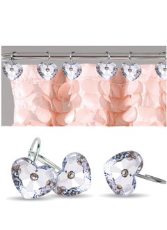 Buy Rust-Proof Shower Curtain Hooks - Decorative Metal Rings with Crystal Diamond Design for Bathroom - 12PCS Set in UAE