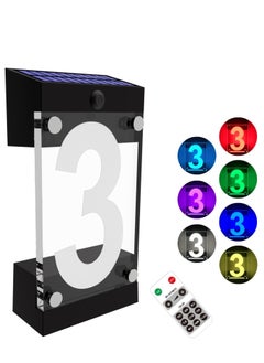 اشتري Acrylics Solar Address Sign, Led Illuminated Solar House Numbers for Outside Waterproof RGBW Color Changing Remote Control Lighted Modern Address Plaque Solar Powered for Yard Home (Digit 3) في السعودية