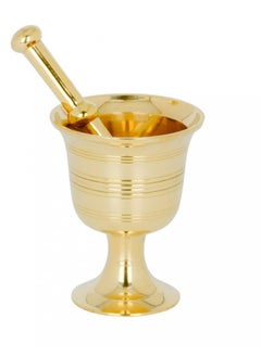 Buy Brass Mortar and Pestle with Intricate Floral Carving Gold 13X11 Centimeter in Saudi Arabia