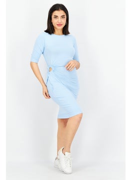 Buy Women Solid Cut Out Midi Dress, Blue in UAE