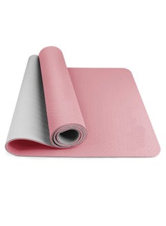 Buy MahMir Yoga Mat Anti-Slip Exercise Mat with Carrying Bag Fitness Mat for Pilates 183CM*61CM*6MM Thickness for Woman Man Beginners (Pink + Light Grey) in UAE