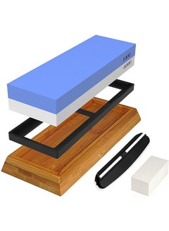 Buy Whetstone Knife Sharpening Stone 1000/6000 Grit with Flattening Stone, Non-slip Bamboo Base, Non-slip Rubber Bases & Angle Guide in UAE