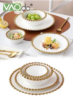 Buy 4PCS Kitchen Dinnerware Set Plates Dish*2PCS Bowl*2PCS Steak Plates Salad Bowls Pearl Rims Dinnerware Set in UAE