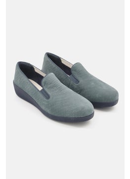 Buy Women Slip On Croc Embossed Casual Shoes, Slate Blue in UAE