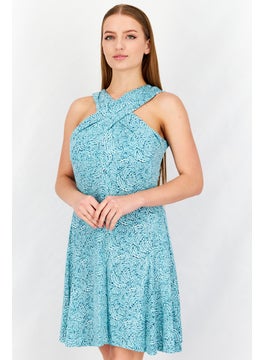 اشتري Women Floral Print Sleeveless Mini Dress, Turquoise/White Combo في الامارات