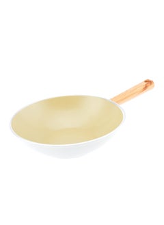 اشتري Swiss Crystal High Quality Ceramic Coating Non-Stick Wok Pan - 28cm - Natural Wood Handle - Beige في الامارات