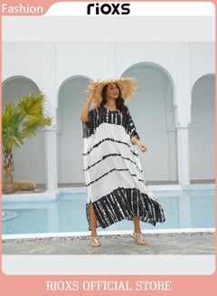 Buy Women's Loose Cold Shoulder Beach Robe Bikini Swimsuit Maxi Dress Short Sleeve Plus Size Long Swimsuit Cover Ups in UAE