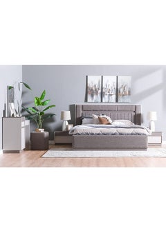 Buy Atlas King Bed (180X200 cm) + 2 Night Stand And 1 Dresser With Mirror And Stool Strong and Sturdy Modern Design Bedroom Set Quiet & Comfortable Bed Made In Turkey Multicolor in UAE