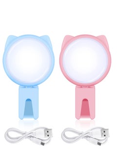 Buy Selfie Ring Light Selfie Clip on Ring Light Mini Rechargeable 9 Level Adjustable Brightness Ring Light Portable Clip on Selfie Fill Light for Phone Laptop Video Photography Girl Makes up (Pink, Blue) in UAE