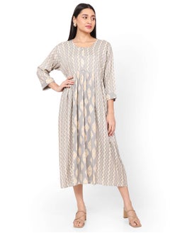 Buy FRONT STYLED BUTTONED SOFT VISCOSE PRINTED GREY COLOUR SHORT ARABIC KAFTAN JALABIYA DRESS in Saudi Arabia