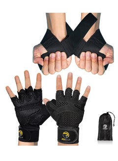Buy Gym Gloves Ventilated and Weight Lifting Straps With Wrist Support (2 in 1 Pack), Palm Protection For Fitness, Weightlifting and Pull Ups - Breathable Gloves for workouts (Standard XL Size) in Saudi Arabia