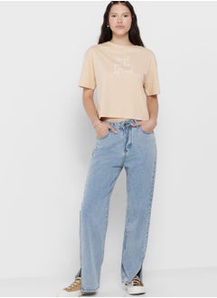 Buy Classic Mom Jeans With Slit Detail in Saudi Arabia