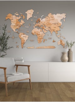 اشتري 3D Wooden World Map Light Wall Decor Any Occasion Gift Idea - Wall Art For Home & Kitchen or Office في الامارات