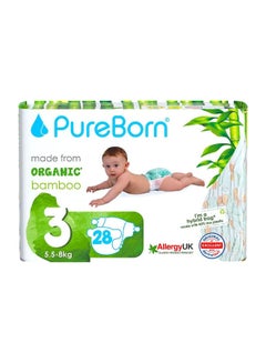 اشتري Pureborn Organic Natural Bamboo Baby Disposable Size 3 Diapers Nappy 5.5 to 8 Kg 168 Pc Assorted Colors Super Soft Maximum Leakage Protection New Born Essentials Eco Friendly Pack of 6 (28 X 6) في الامارات