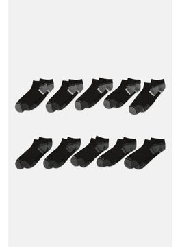 اشتري Men 10 Pairs Textured Ankle Socks, Black/Grey في الامارات