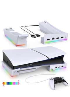 Buy Horizontal Stand Base for PS5 Slim Console, Non-Slip Base with 14 RGB Light Modes and 4 USB Ports for PlayStation 5 Slim Disc & Digital Edition in Saudi Arabia