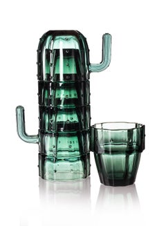 Buy Glass mug set 6 pieces In green. 2 pieces with hand 4 pieces without hands   Capacity 240 ml Height 9 cm in Saudi Arabia