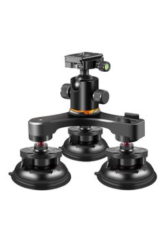 اشتري Triple Suction Cup, Car Mount Heavy Duty Tripod with 360 Ball Head for GoPro 12/11/10/9 Insta360 X3 GO3 DJI Action 4/3 DSLR Mirrorless Camera, Windshield Window Holder Attach Accessories في السعودية