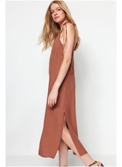 Buy Brown Straight Cut Slit Maxi Woven Dress TWOSS23EL00413 in Egypt