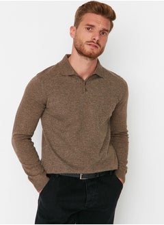 Buy Mink Slim Fit Polo Neck Buttoned Smart Knitwear Sweater TMNAW23KZ00238 in Egypt