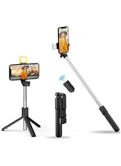 Buy Selfie Stick with LED Fill Light, Phone Tripod Stand with Detachable Bluetooth Wireless Remote Compatible with iPhone 12/11/XR/X/Pro, Galaxy S10 and More(Black-White Lights) in UAE