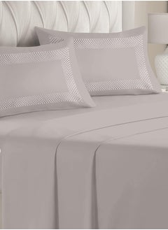 Buy Luxurious Embroidered 400 Thread Count 100 Percent Cotton Fitted Sheet Set of 3 Fitted Sheet X 1 and Pillow Cases X 2 in Saudi Arabia