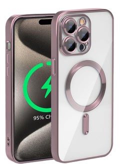 Buy for iPhone 15 Pro Max Magnetic Case, Compatible with MagSafe, Built-in Camera Lens Protector, Luxury Plating Soft TPU Clear Shockproof Slim Thin Fit Cover iPhone 15 Pro Max 6.7'' -Rose Gold in Egypt