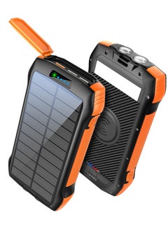 Buy Solar Power Bank, Portable Charger 33500mAh QC3.0 18W PD 20W Fast Charging, Portable Phone Charger with 10W Wireless 5 Outputs IP67 Waterproof 6W Bright Flashlight for iPhone Samsung etc in Saudi Arabia