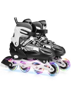 Buy Adjustable Roller Skates with Light Up Wheels, Professional Inline Skating Shoes, Lighting Wheel Comfort Skate Shoes - Size M 34-37 Black in Saudi Arabia