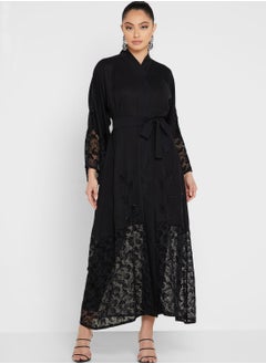 Buy Embellished Lace Hem Abaya in Saudi Arabia