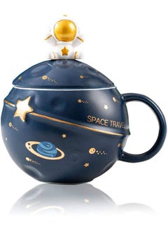 Buy Astronaut Cup Space Embossed Planet Mug, Cute Ceramic Coffee Mug, Novelty Mug with Lid and Spoon for Coffee, Tea, Milk, Aesthetic Room Decor Funny Gift Birthday for Girl Boy Women (Dark blue) in Saudi Arabia