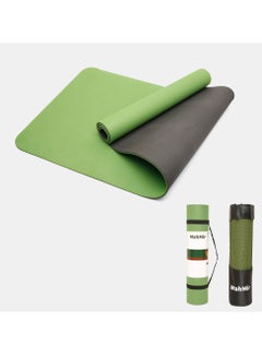 Buy MahMir Yoga Mat Anti-Slip Exercise Mat with Carrying Bag Fitness Mat for Pilates 183CM*61CM*6MM Thickness for Woman Man Beginners (Green + Black) in UAE