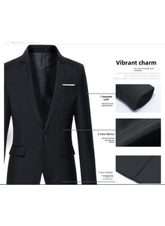 Buy Mens Korean Slim Fit Blazer Jacket Casual Black in UAE